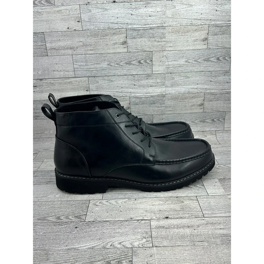 Rockport CJ1573 Men Black Moc Toe Chukka Boots Lace Up Size 14M Lug Sole